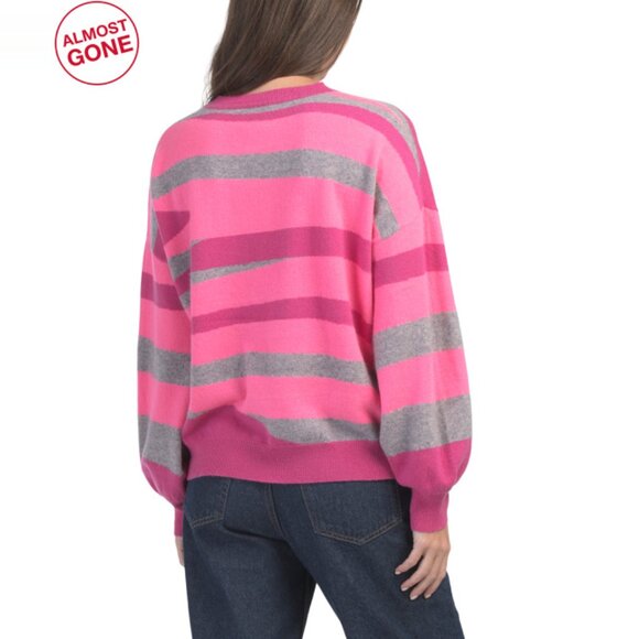 EDINBURGH KNITS Smoke Grey Cashmere Zebra Stripe Sweater - Picture 2 of 2